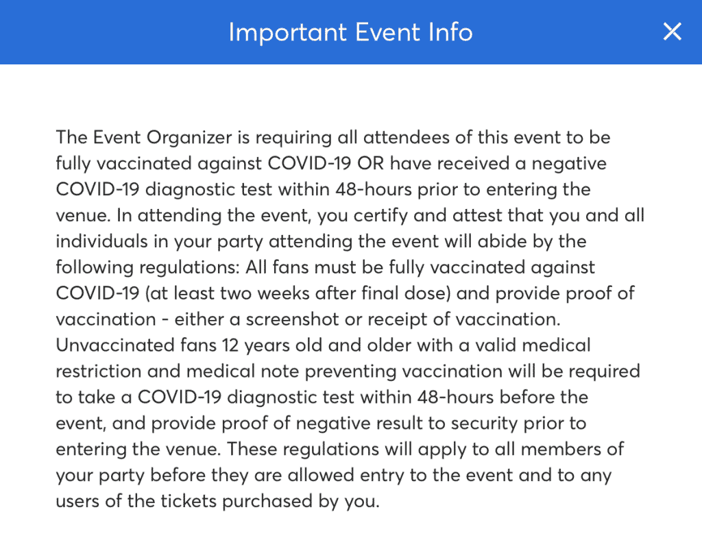 ticketmaster health checks important event info