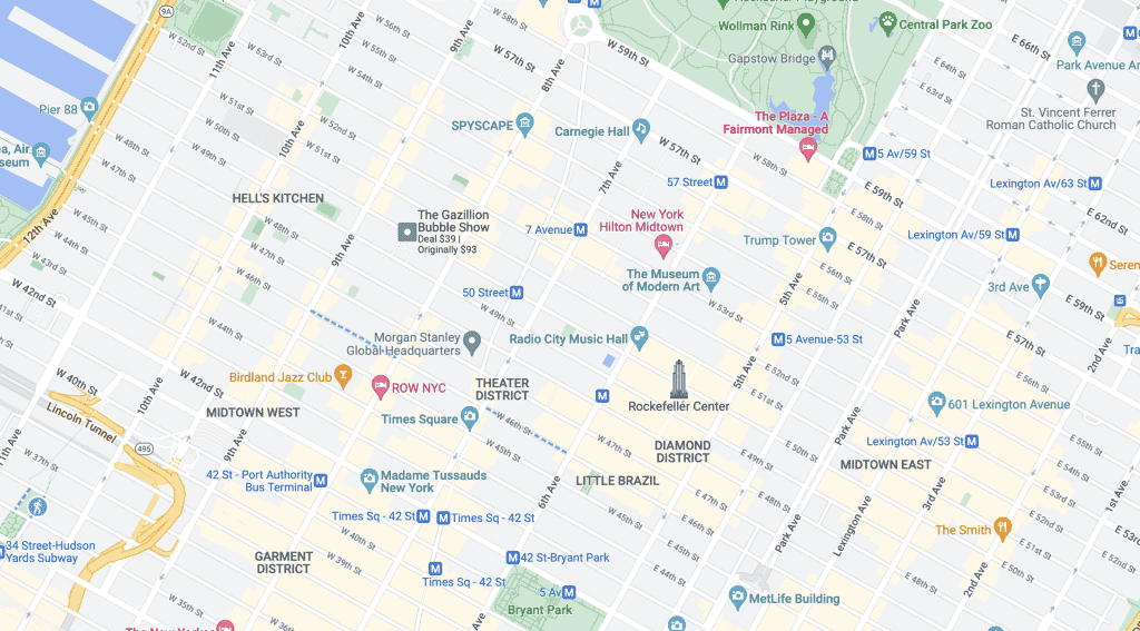 broadway new york area map