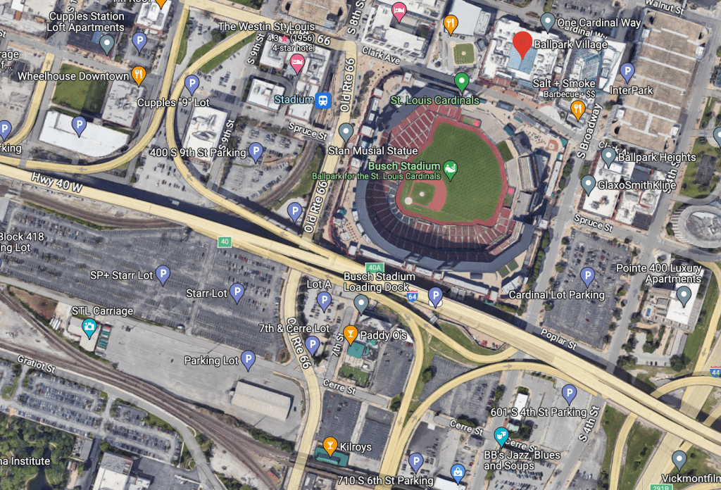 busch stadium parking tips google overview map