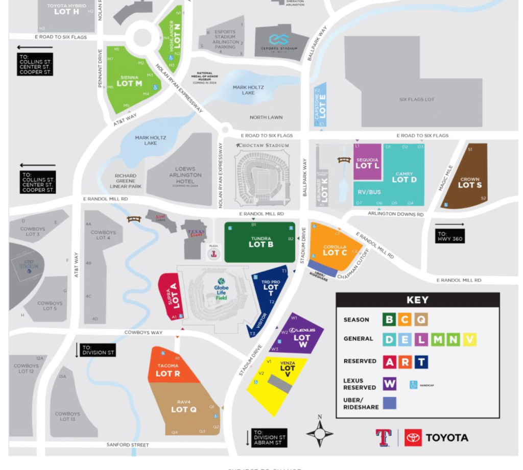 globe life field parking map overview