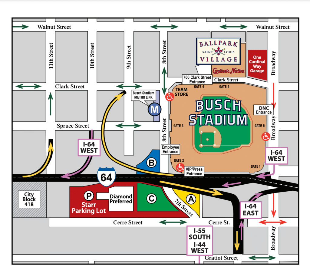 busch stadium parking tips map