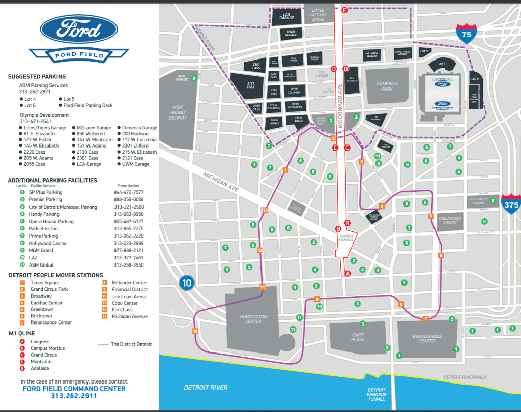 ford field parking overview map