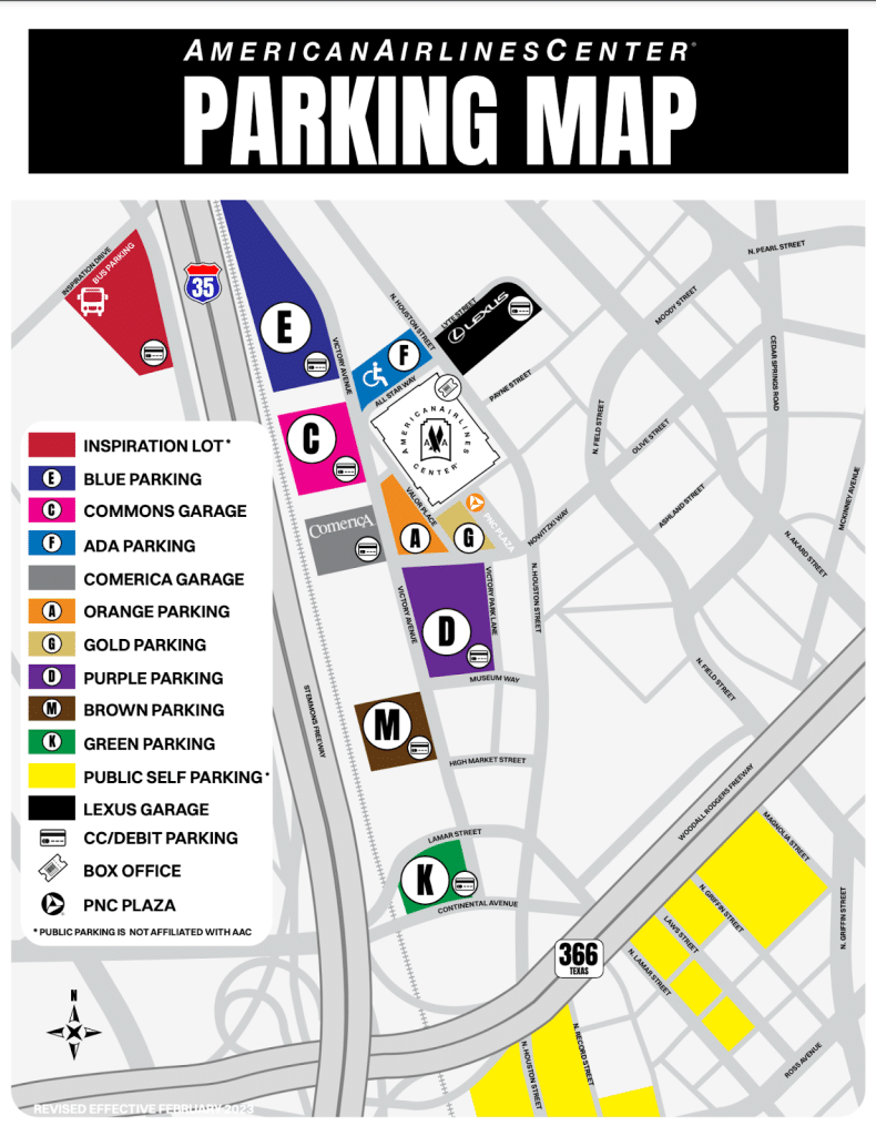 american airlines center parking map