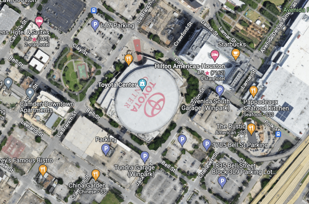 toyota center parking tips map overview