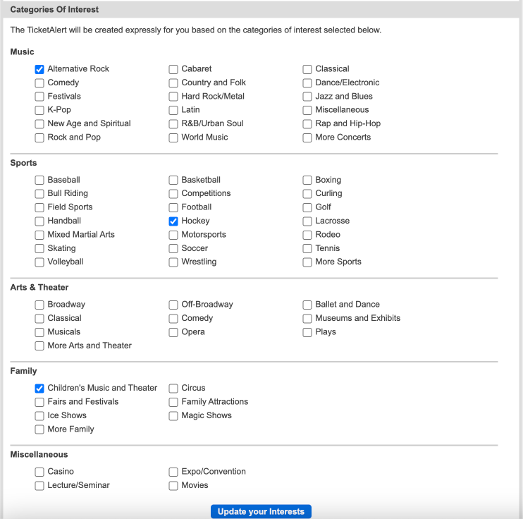 how to favorite artists setup concert alerts on ticketmaster