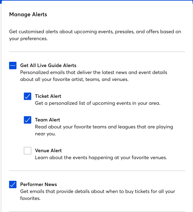 concert alerts on ticketmaster manage alerts